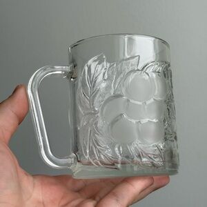 Vintage Glass Coffee Mug Embossed Fruit 70s KIG Indonesia